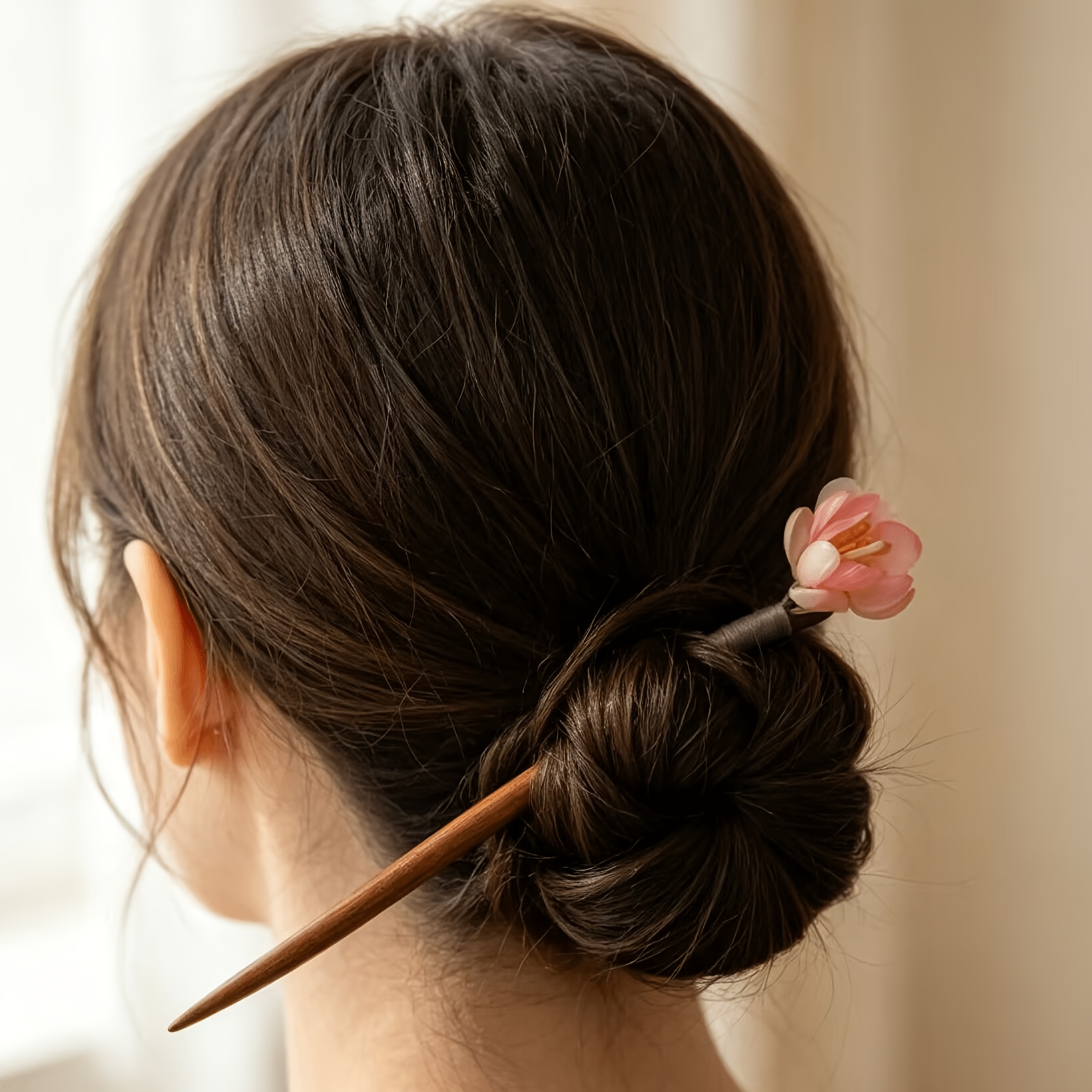 Chinese-style Gentle Pink Peach Blossom Wooden Hairpin